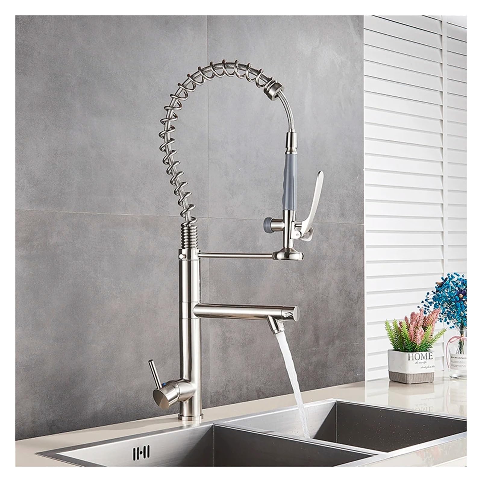 Mxxqrhf Brushed Nickel Kitchen Faucets Pull Down Kitchen Sink Faucet Brass Deck Mounted Two Spouts Double Mode Hot Cold Mixer Tap Crane,Bathroom Vanity Mixer