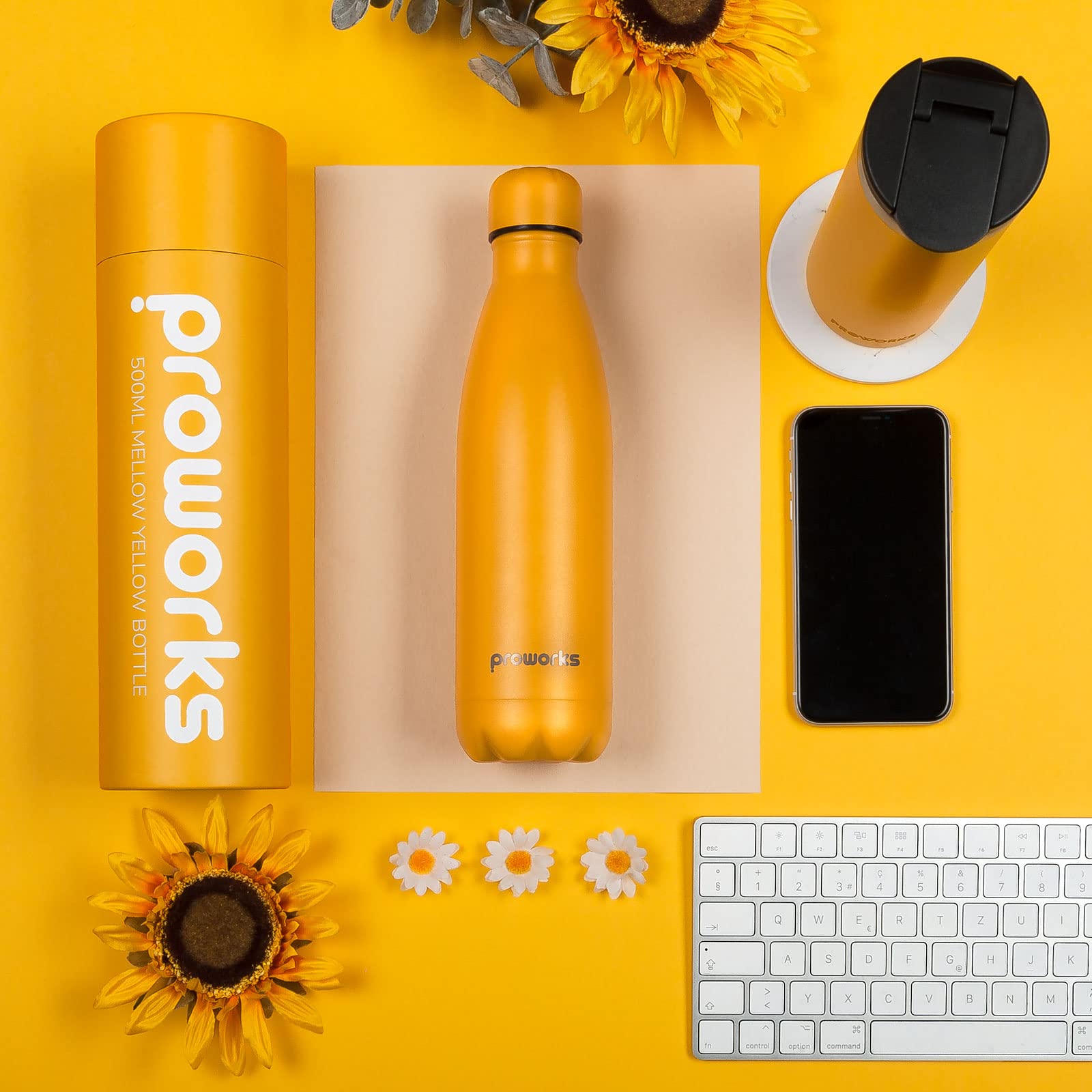 Proworks Performance Stainless Steel Sports Water Bottle, Mellow Yellow, 1000 ml - Image 4