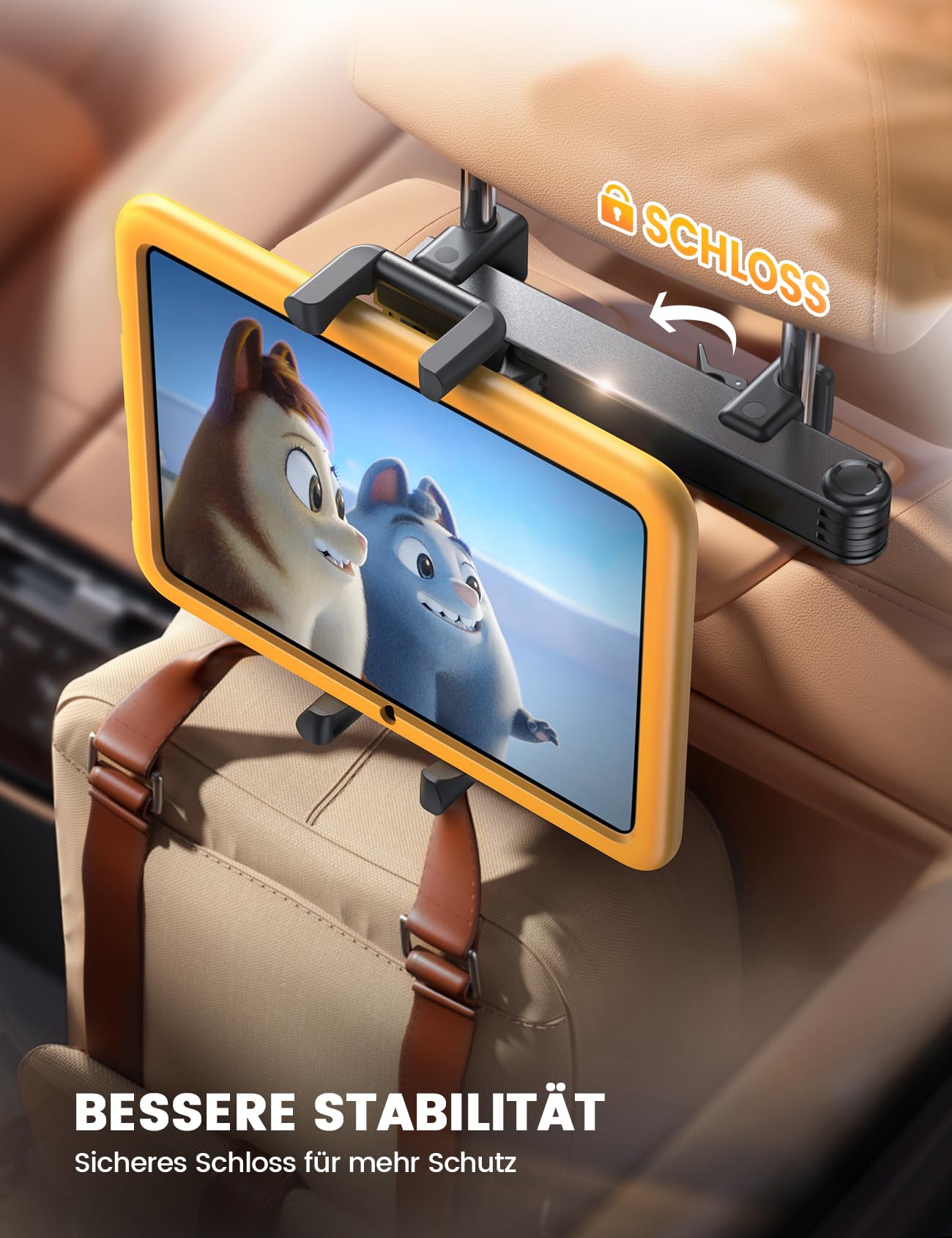 Lamicall Tablet Halterung Auto Kopfstütze - [Doppelt Faltbares Design] Tablethalterungen Auto mit Abschließbarer Alu-Arm, Ausziehbare KFZ Tablet Autohalterung für iPad, 6,1-13 Zoll Geräte & Smartphone