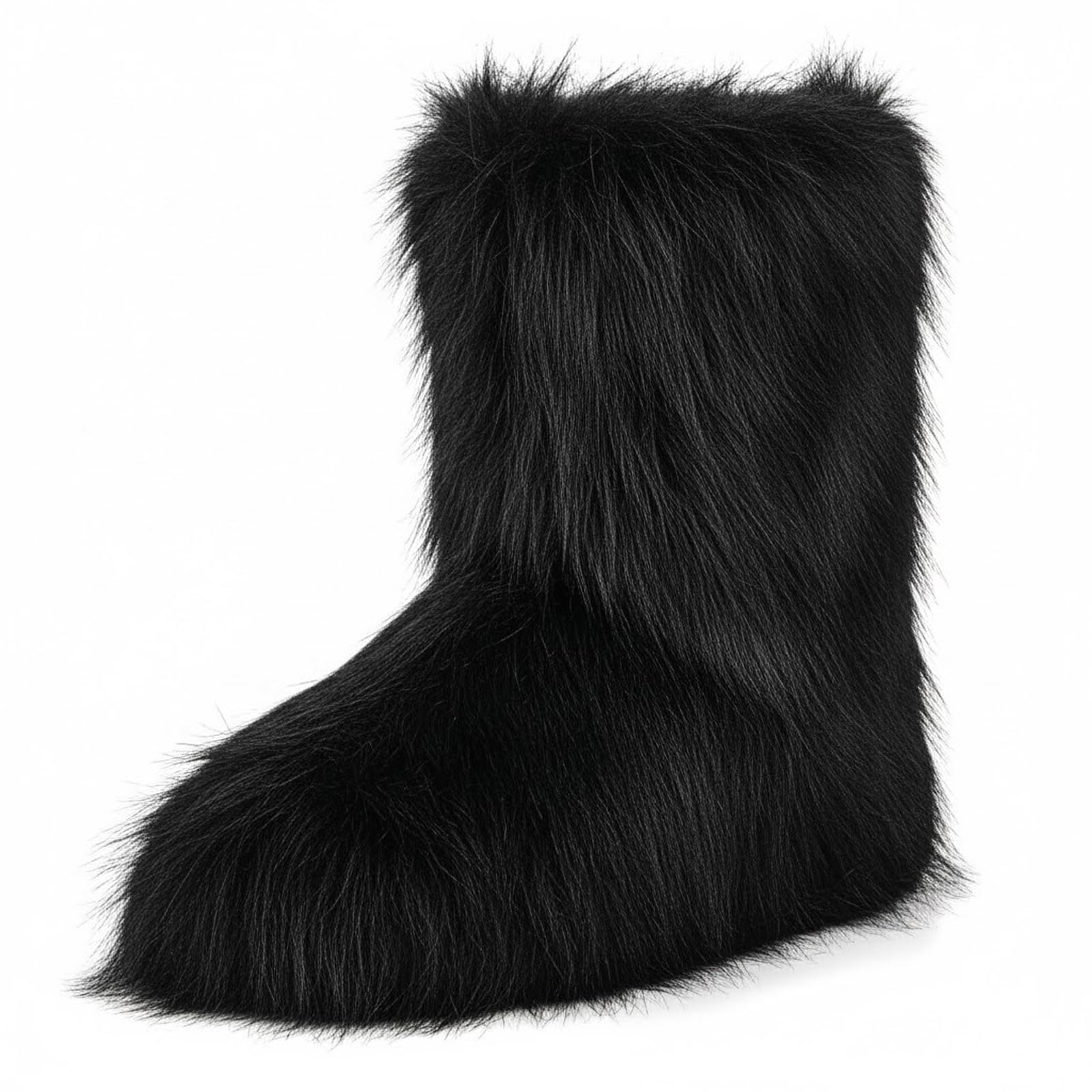 Womens Faux Fur Boots Furry Fuzzy Snow Boots Fluffy Winter Boot Warm Comfortable Mid-Calf Boot Outdoor Indoor Flat