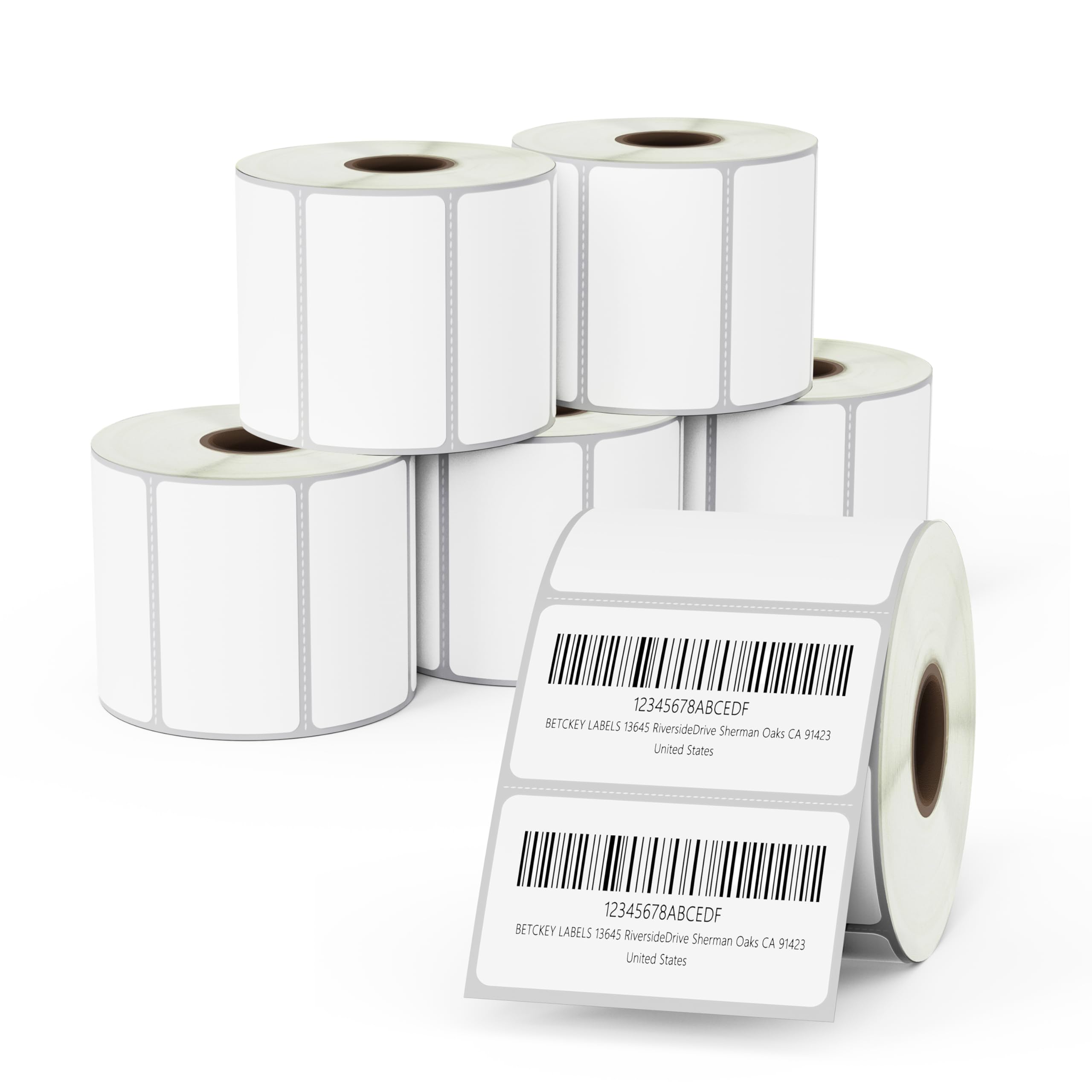BETCKEY - 6 Rotoli di Etichette Film Rimovibili,57mm x 32mm, 6000 Etichette a Distacco Facile Senza Residui per Stampanti Termiche