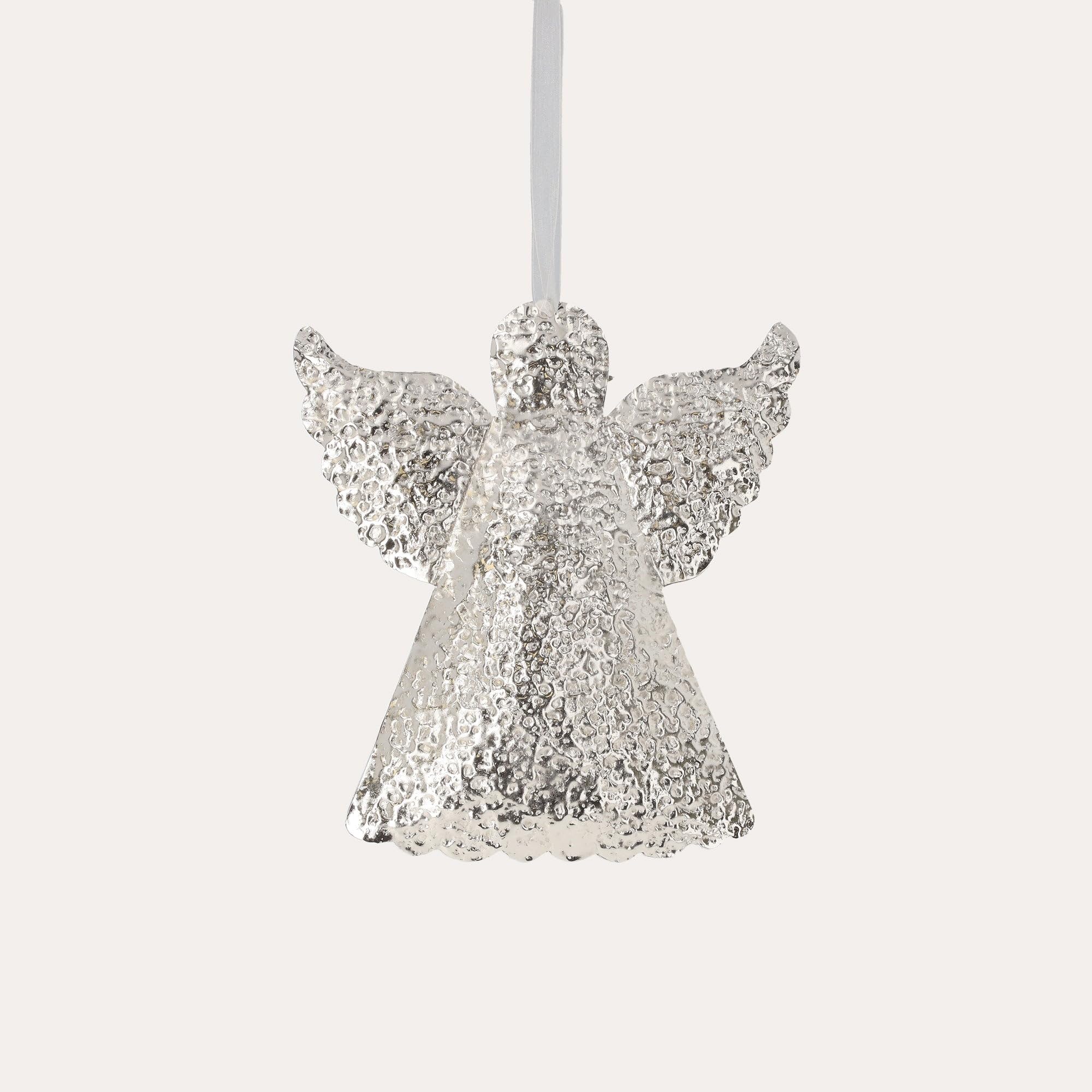 Keyhomestore -Ozdoba bożonarodzeniowa w kształcie anioła, wykonana z metalu, kolor srebrny, błyszczący z zawieszką o wysokości 23 cm, idealna dekoracja choinkowa