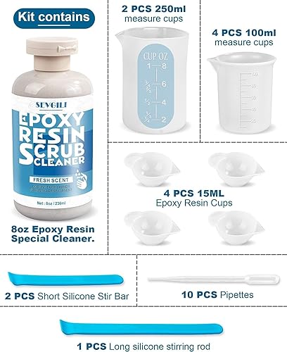 Miniatura 6 de Kit de taza medidora de silicona  Limpiador de resina de 8 onzas, tazas mezcladoras de silicona de 8.5 fl oz y 3.4 fl oz para tazas medidoras de