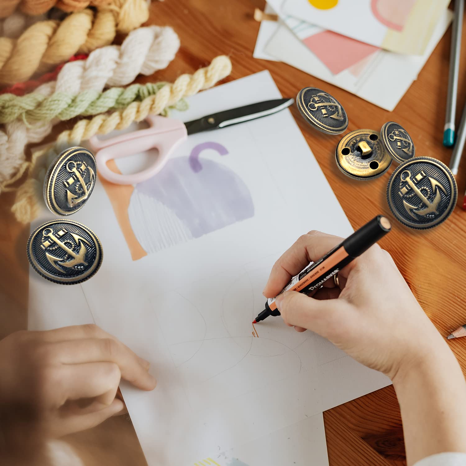 Boutons De Couture En Métal Doré En Forme De Coquille, 6 Pièces