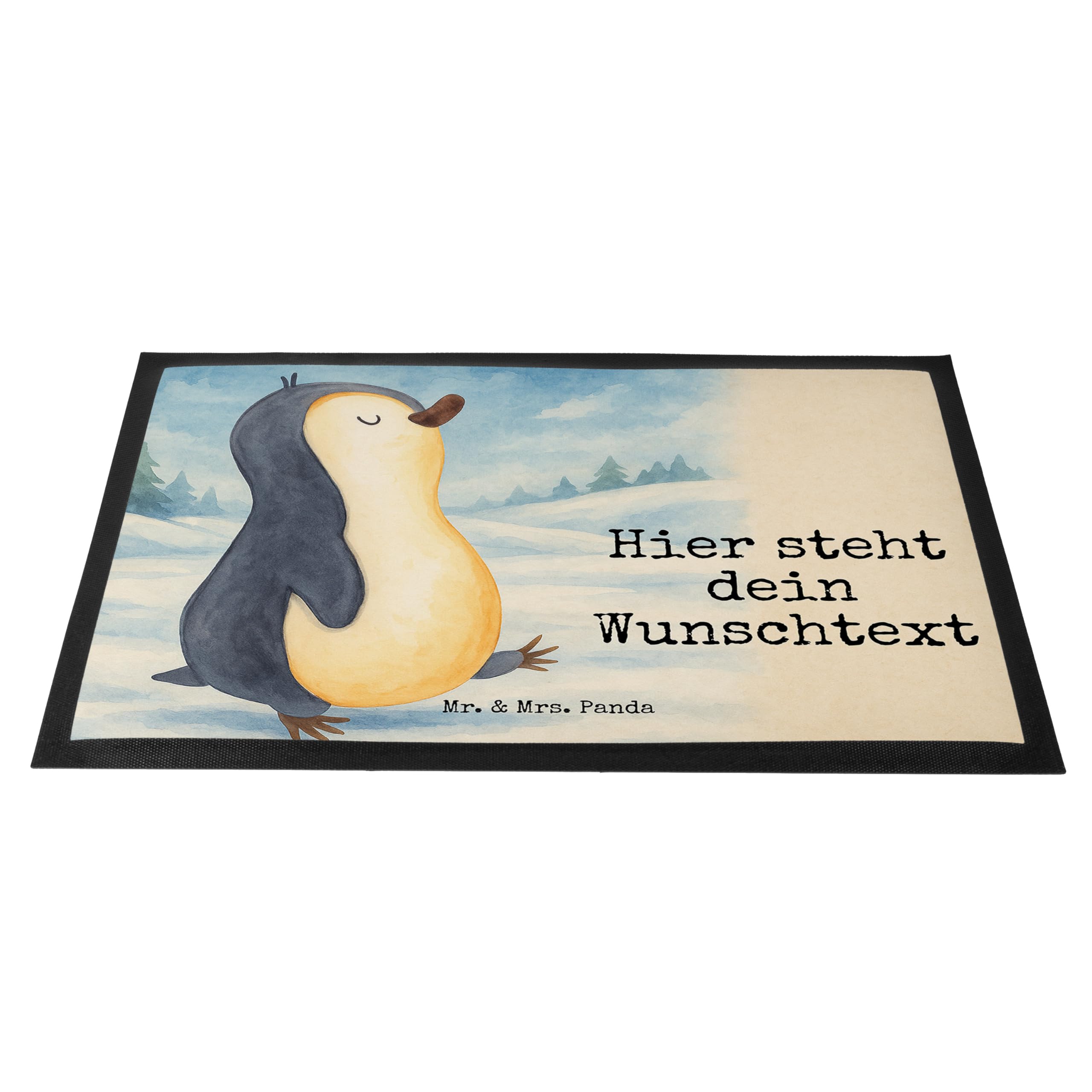 Mr. & Mrs. Panda Personalisierte Fussmatte Pinguin marschieren Design 60 x 90 cm - Geschenk, Bruder, Schmutzfangmatte personalisiert, Pinguine, Fußmatte, Aufstehen, Spazieren, personalisierbar