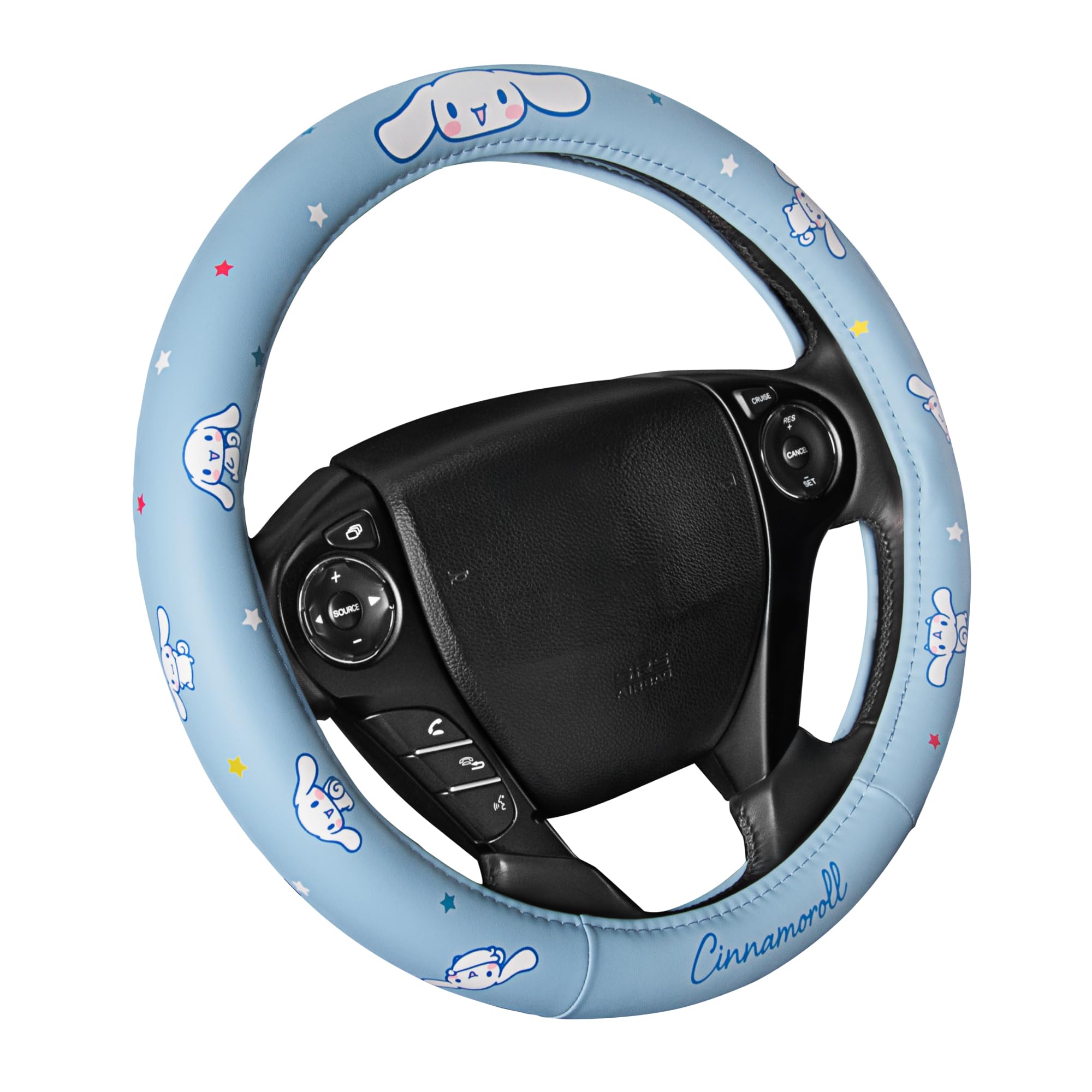Carbella Cinnamoroll Steering Wheel Cover, Universal Size 14.5-15.5, Blue, Cute, Faux Leather, Cinnamoroll Car Accessories