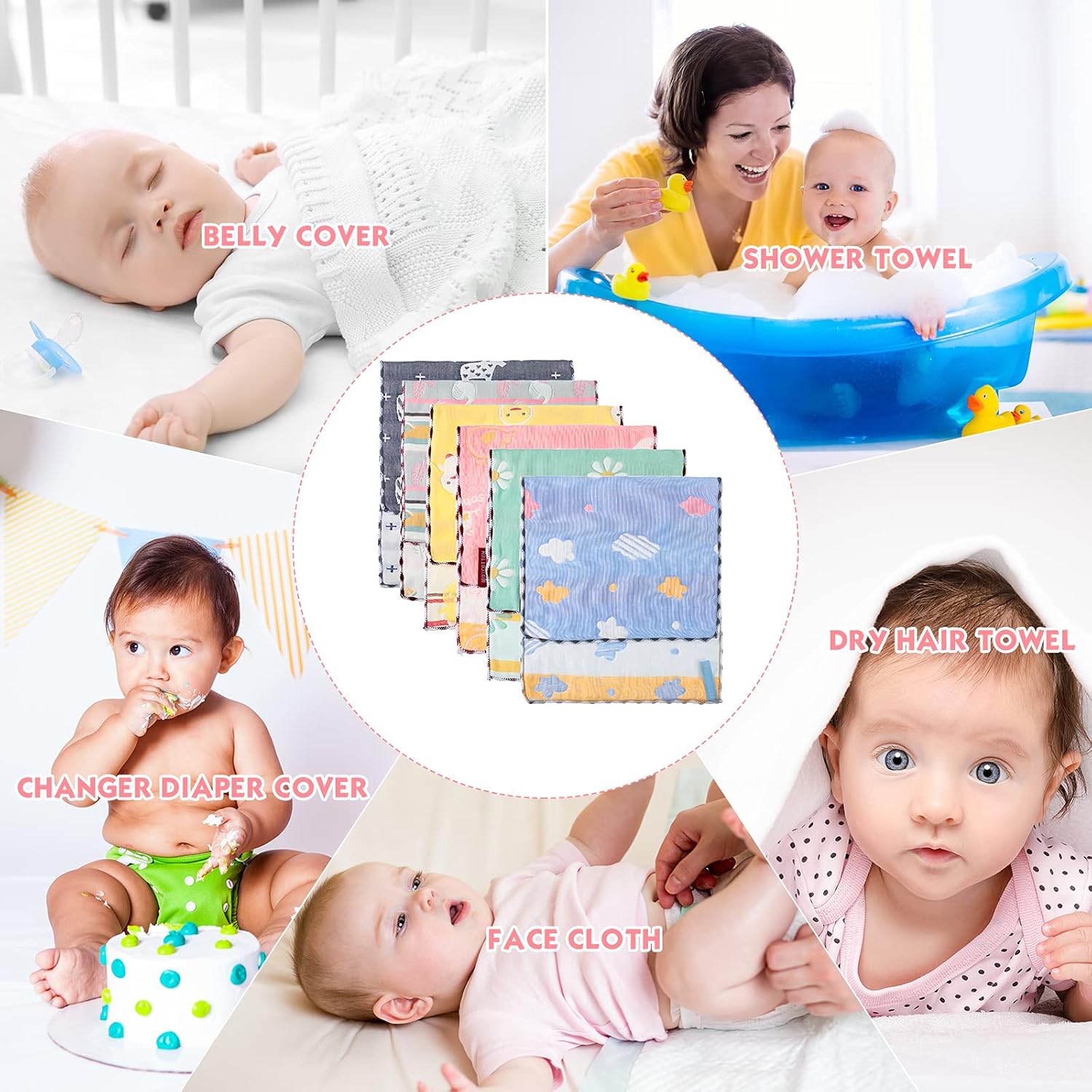 Newwiee 6 Pieces Muslin Baby Burp Cloths Infant Spit Up Thicken Burping Rags 6-Layer Absorbent Washcloths Soft Towel for Newborn Teething, 20 x 10 Inch (Fresh Color,Simple Style), SE-Newwiee-464907 : Baby