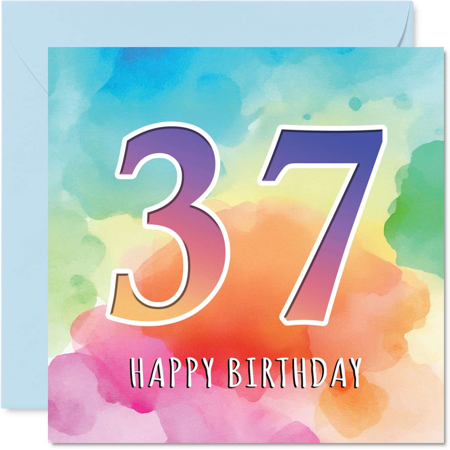 37th Birthday Cards for Women and Men, Colourful Watercolour Age