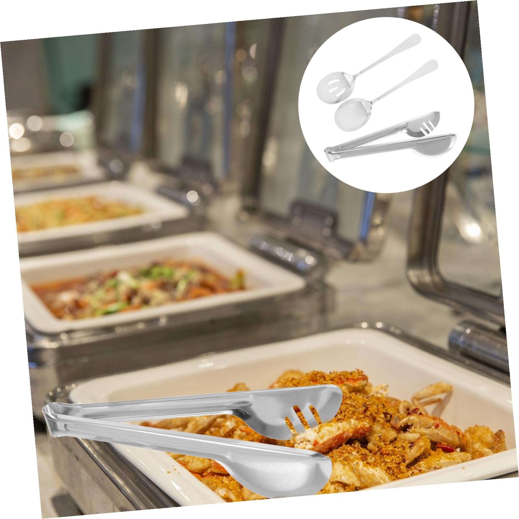 Alipis 18piezas Cubiertos Para Servir De Acero Inoxidable Cucharas Para Ensalada Pinzas Para Buffet y Espumadera Ranurada Para Catering Restaurantes Bodas Cenas y Eventos