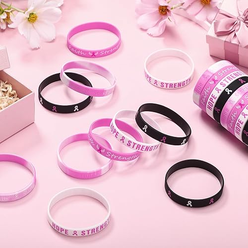 Miniatura 4 de Sinmoe 200 pulseras de concientización sobre el cáncer de mama, pulseras de silicona con cinta rosa, accesorios para el cáncer de mama, pulseras de