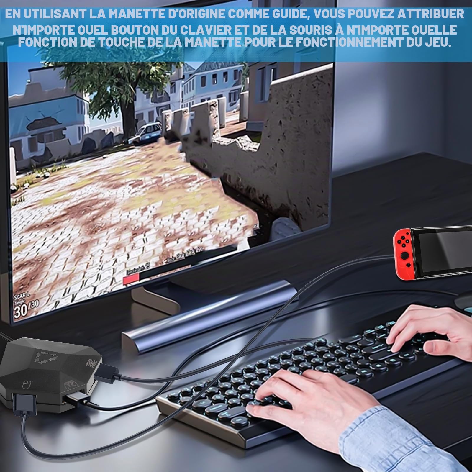 Convertisseur Clavier et Souris pour Switch N, Adaptateur Souris Clavier pour PS4/PS3/XBOX ONE/360, Adaptateur Clavier et Souris Filaire, 1 Type-C et 3 Micro USB