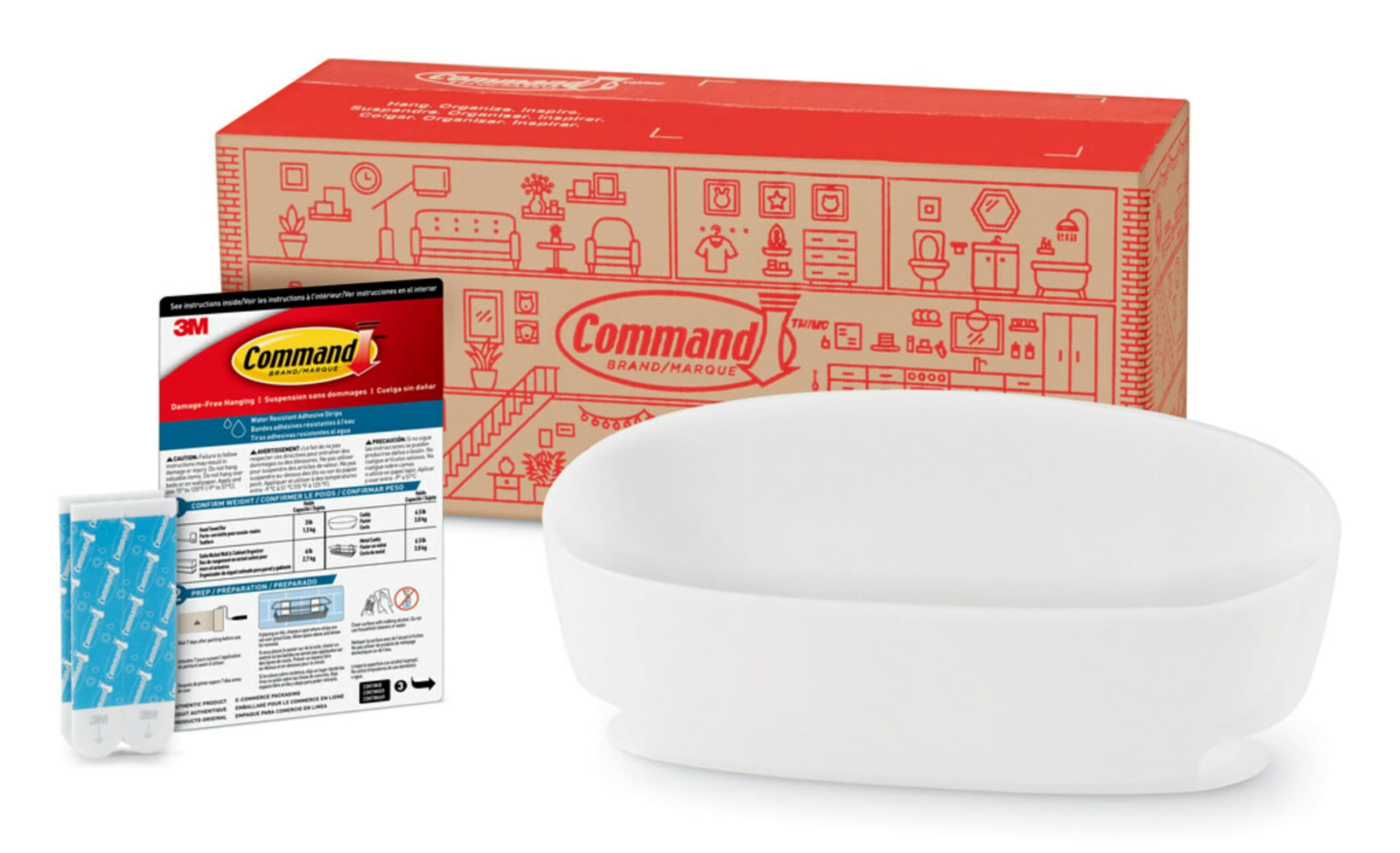 Command Shower Caddy with Water Resistant Strips Easy to Open Packaging