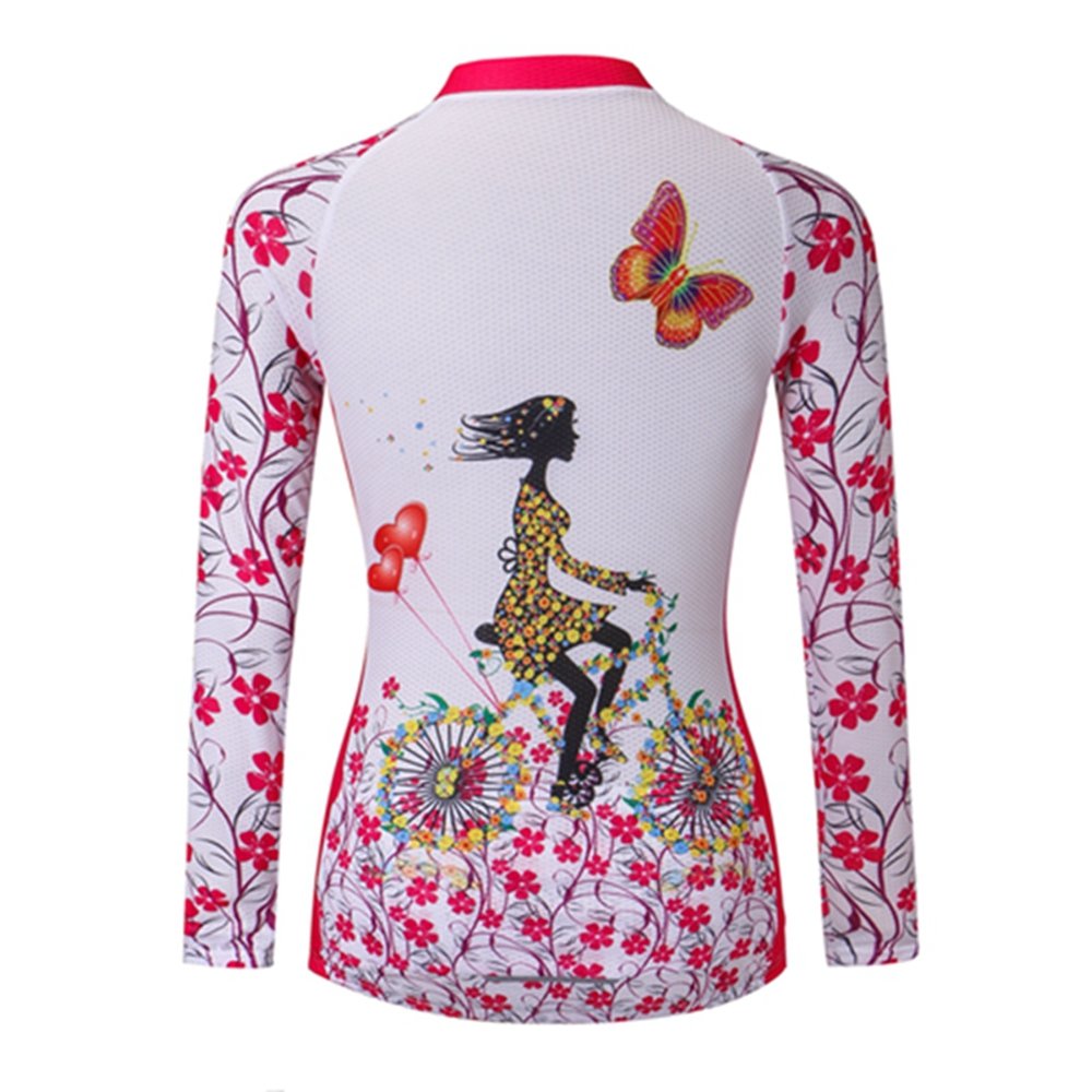 Outdoor Sports Women's Long Sleeve Cycling Jersey Full Zipper Polyester Autumn Tops Pink XXL