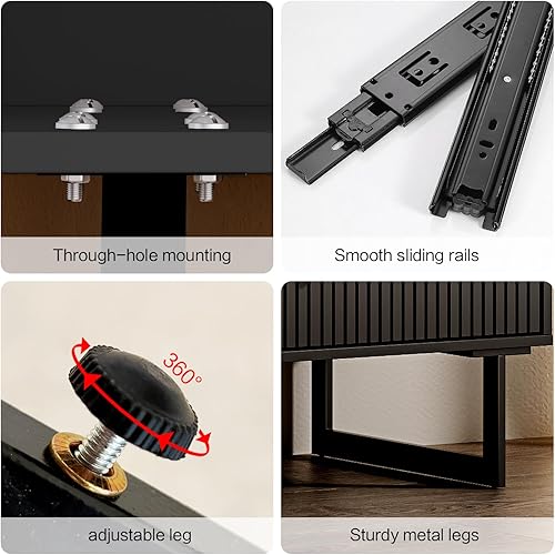 Miniatura 4 de Chrangmay Cómoda negra de 6 cajones para dormitorio, cómoda doble grande con cajones anchos, cómoda moderna, organizador de almacenamiento, cómoda