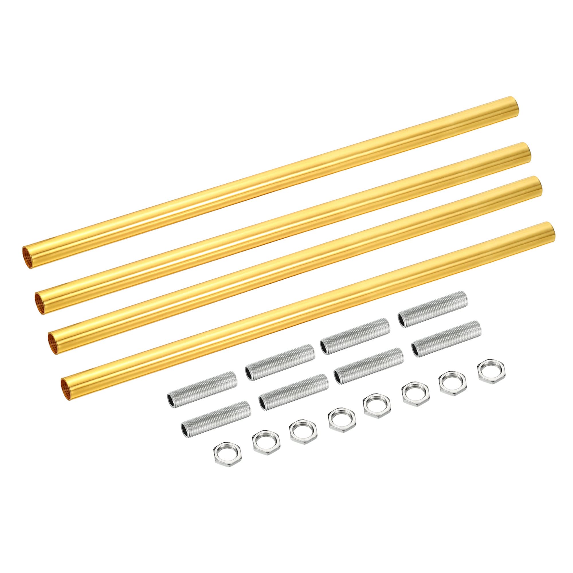 sourcing map Rosca Extensión Varilla Kit, M10 Rosca 11.8" Acoplamiento Tuerca Redondo Manguito Conector con Roscada Tubería Hexagonal Tuerca, Electroforesis Oro 4 Juego