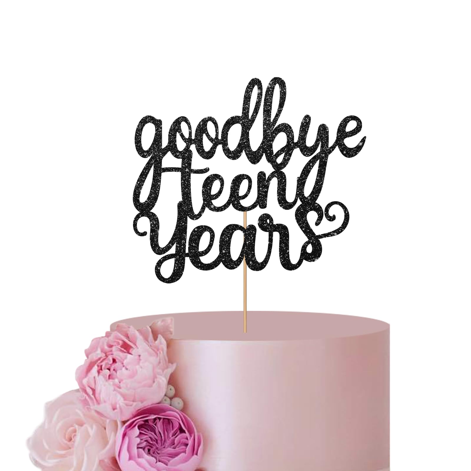 Black Twenty Cake Topper for 20th Birthday Cake Decor, Goodbye Teen Years Cake Topper, Glitter Adult Happy Birthday Party Decoration Supplies