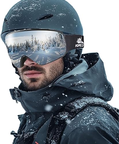 POPOACTI Gafas de esquí OTG Snowboard Gafas de nieve con protección magnéticaantivaho y UV400, lente HD sin marco, para hombres, mujeres y jóvenes