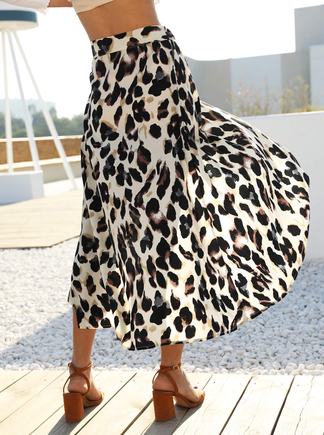 Newchoice Boho-Leopardenrock für Damen, High-Low-Design, Schlitz, Sommer-Strandrock, Midi-Wickelrock