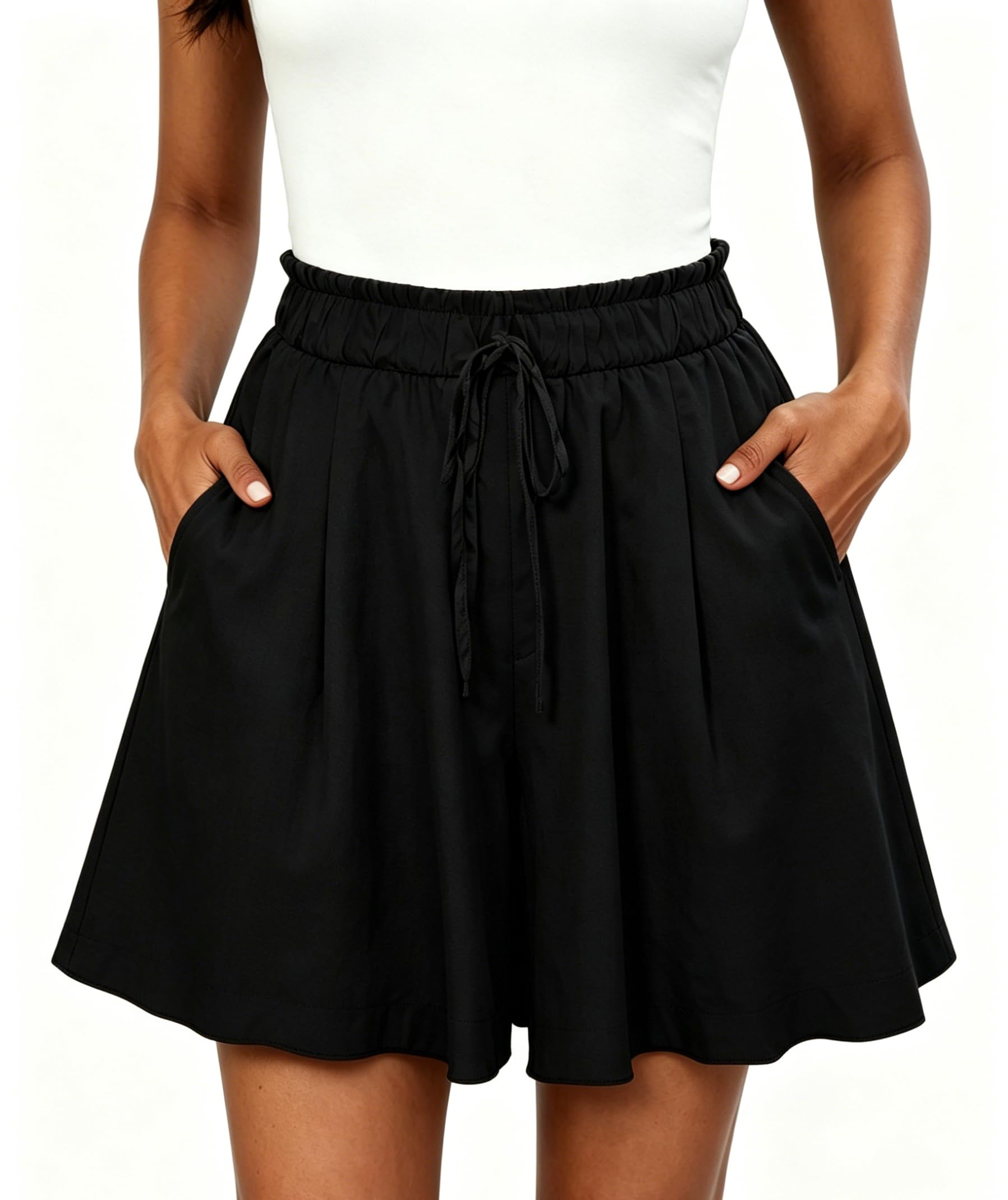 Shorts Femme Jambes Larges Pantalon Court Taille Haute Shorts et Bermudas Ample Fluide Chic Short d'été Pantalon Court Plage Travail Vacances