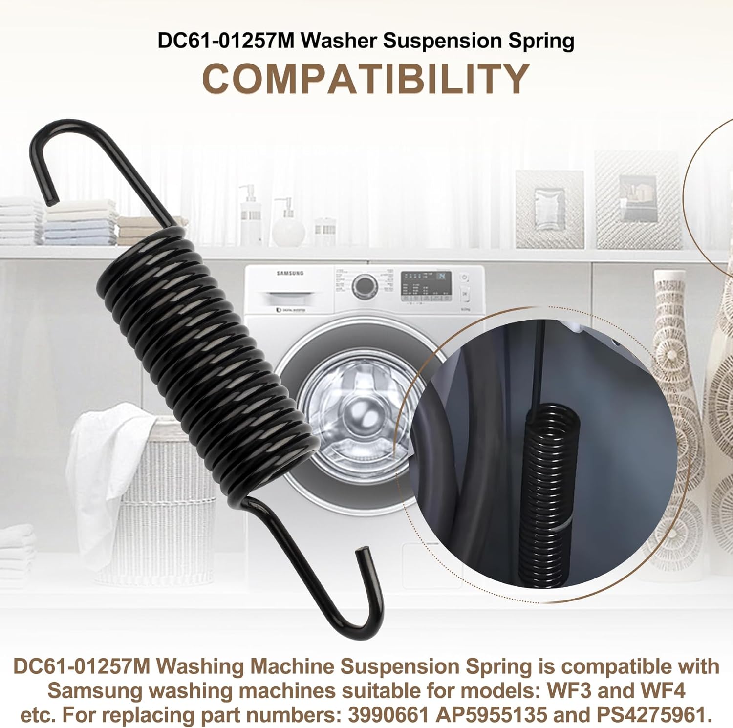 DC61-01257M Washer Suspension Spring Replacement for Samsung Washing Machines,Replaces Part Number 3990661,AP5955135 and PS4275961,DC61-01257M Samsung Washer Spring Fits Model WF3 and WF4 etc, 2Pack