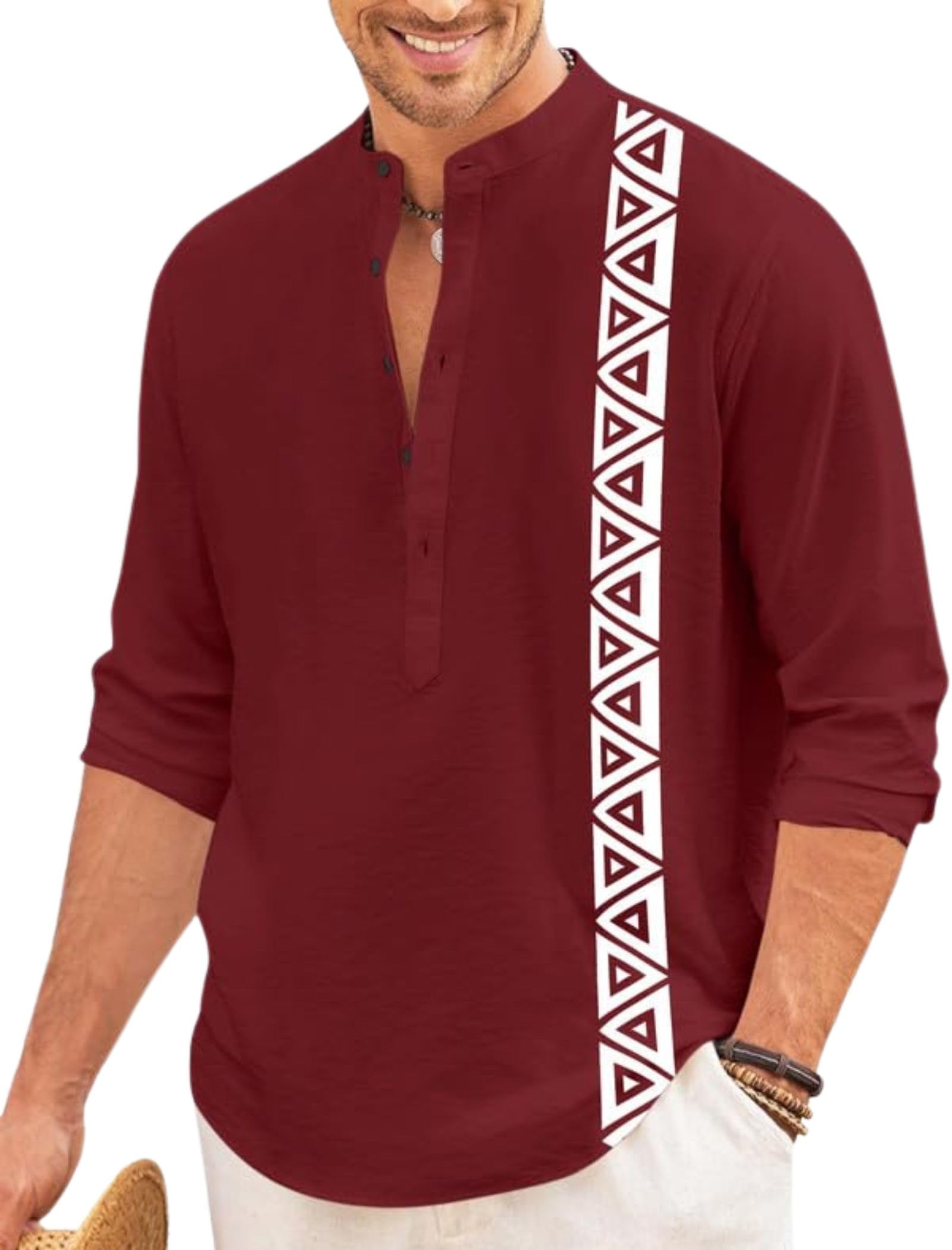Anouk Menâ€™s Short Kurta with Printed Geometric Side Panel | Cotton Blend Full Sleeve Ethnic Topwear with Mandarin Collar | Stylish Indo-Fusion Kurta for Daily, Festive, or Casual Wear in multi
