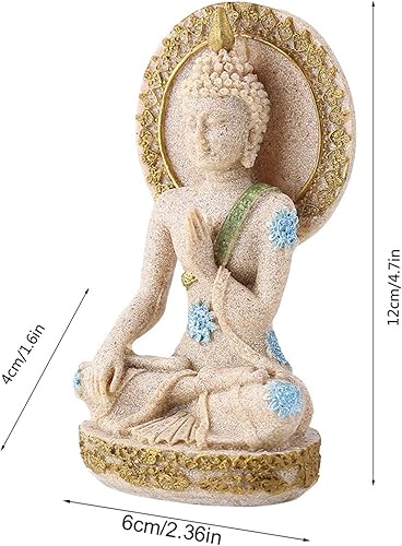 Miniatura 3 de Estatua de Buda escultura de piedra arenisca tallada a mano para el hogar, altar zen, decoración zen, regalo de inauguración de la casa