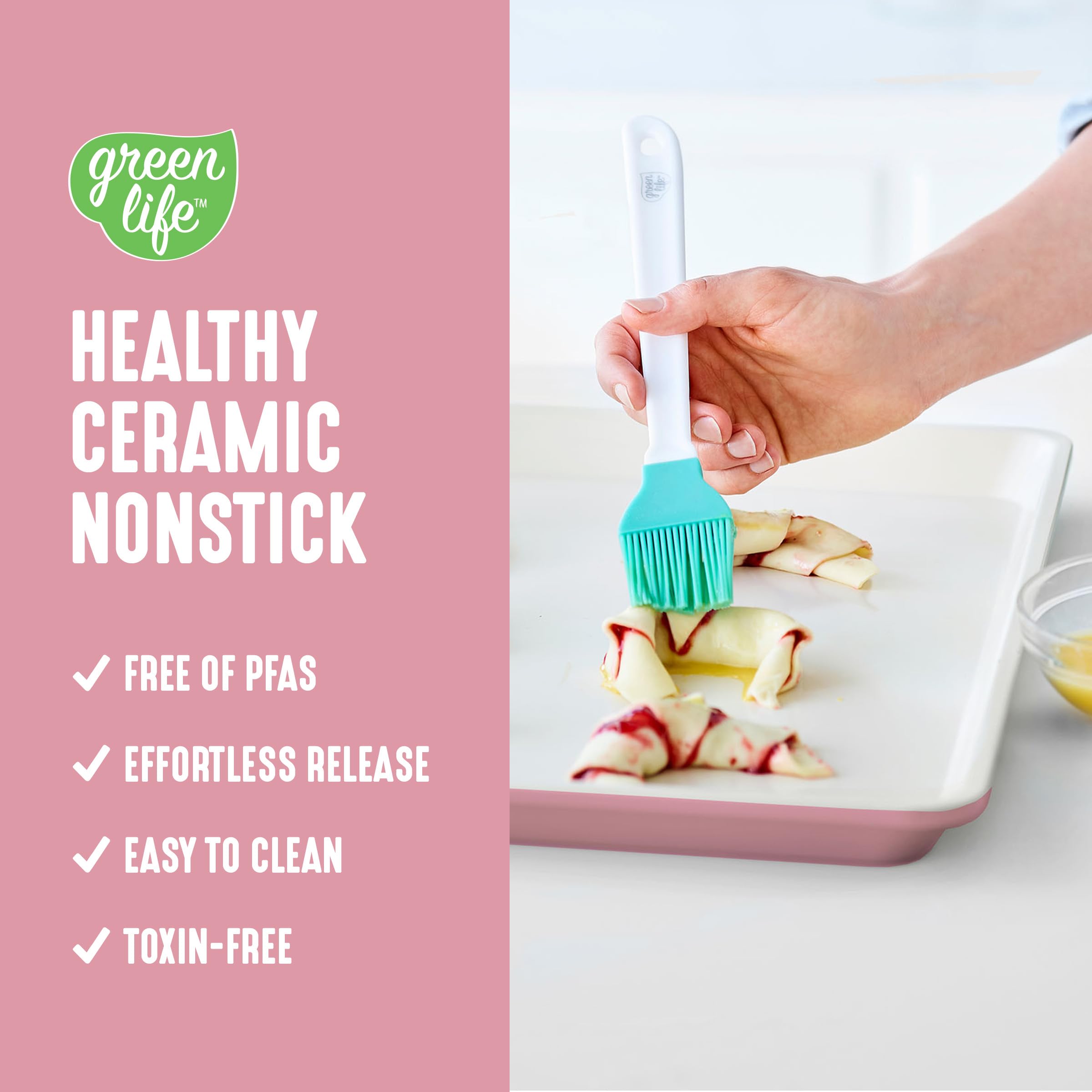 GreenLife Bakeware - Hoja antiadherente para galletas (33 x 45 cm), color rosa
