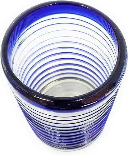 Miniatura 7 de MexHandcraft Jarra grande de bola en espiral azul cobalto de 120 onzas, vidrio reciclado, sin plomo, sin toxinas (jarra)