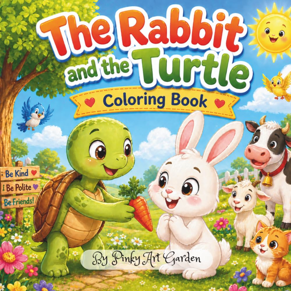 The Rabbit and The Turtle: A Cute & Simple Storytelling Coloring Book for Kids