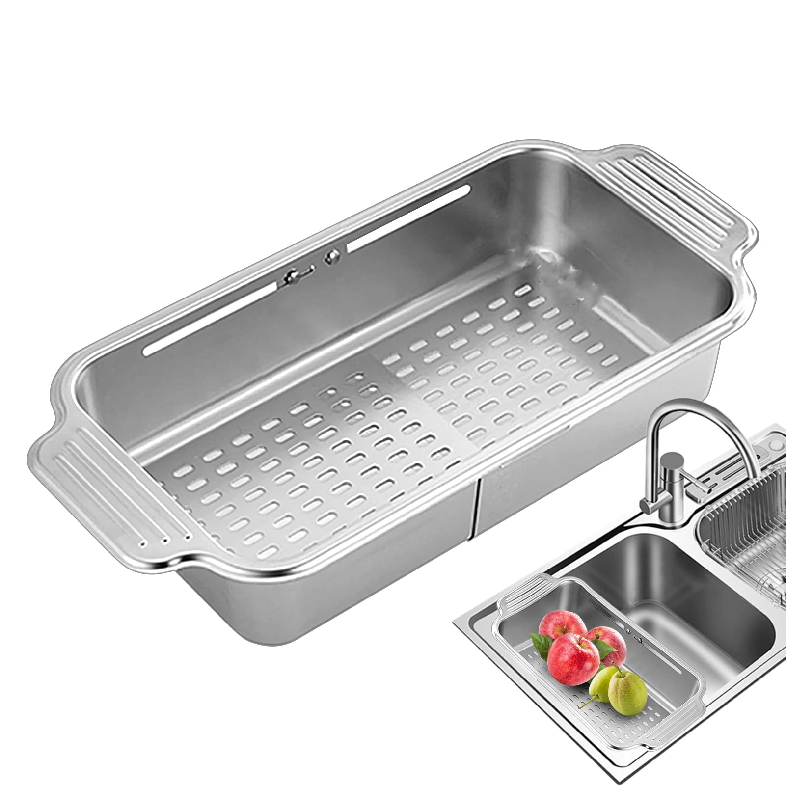 Scolapiatti da sopra il lavello - Griglia retrattile, cestello in acciaio inox | Vassoio scolapiatti regolabile, organizer per piano di lavoro della cucina, inserto resistente lavaggio al