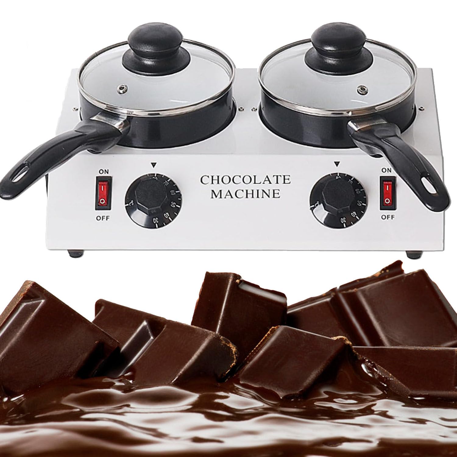 Temperateur de chocolat électrique, avec 2 poêles antiadhésives en céramique, 80 W, température constante de 30 à 80 ℃, avec commande manuelle