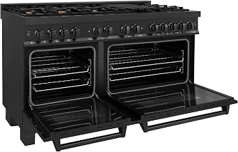 ZLINE 60 in. 7.4 cu. ft. Legacy Dual Fuel Range with 9 Burner Gas Cooktop and 2 Electric Convection Ovens in Black Stainless Steel (RAB-60)