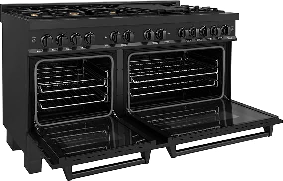 ZLINE 60 in. 7.4 cu. ft. Legacy Dual Fuel Range with 9 Burner Gas Cooktop and 2 Electric Convection Ovens in Black Stainless Steel (RAB-60)