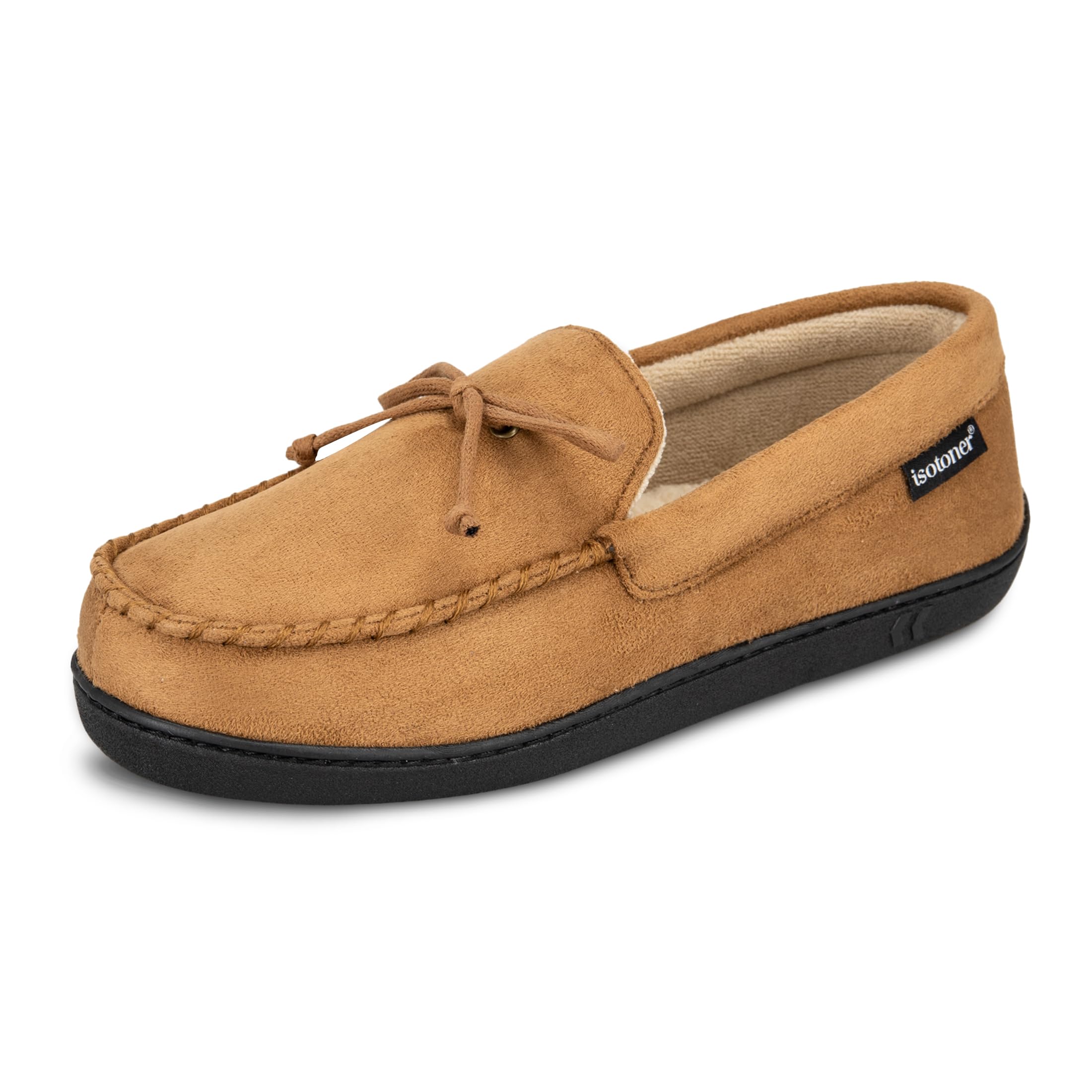 isotonerMen's Microsuede Moccasin Slippers - Men’s Indoor and Outdoor Sole Slippers, Features Memory Foam for a Customer Fit and Arch Support for All-Day Comfort, Machine Washable