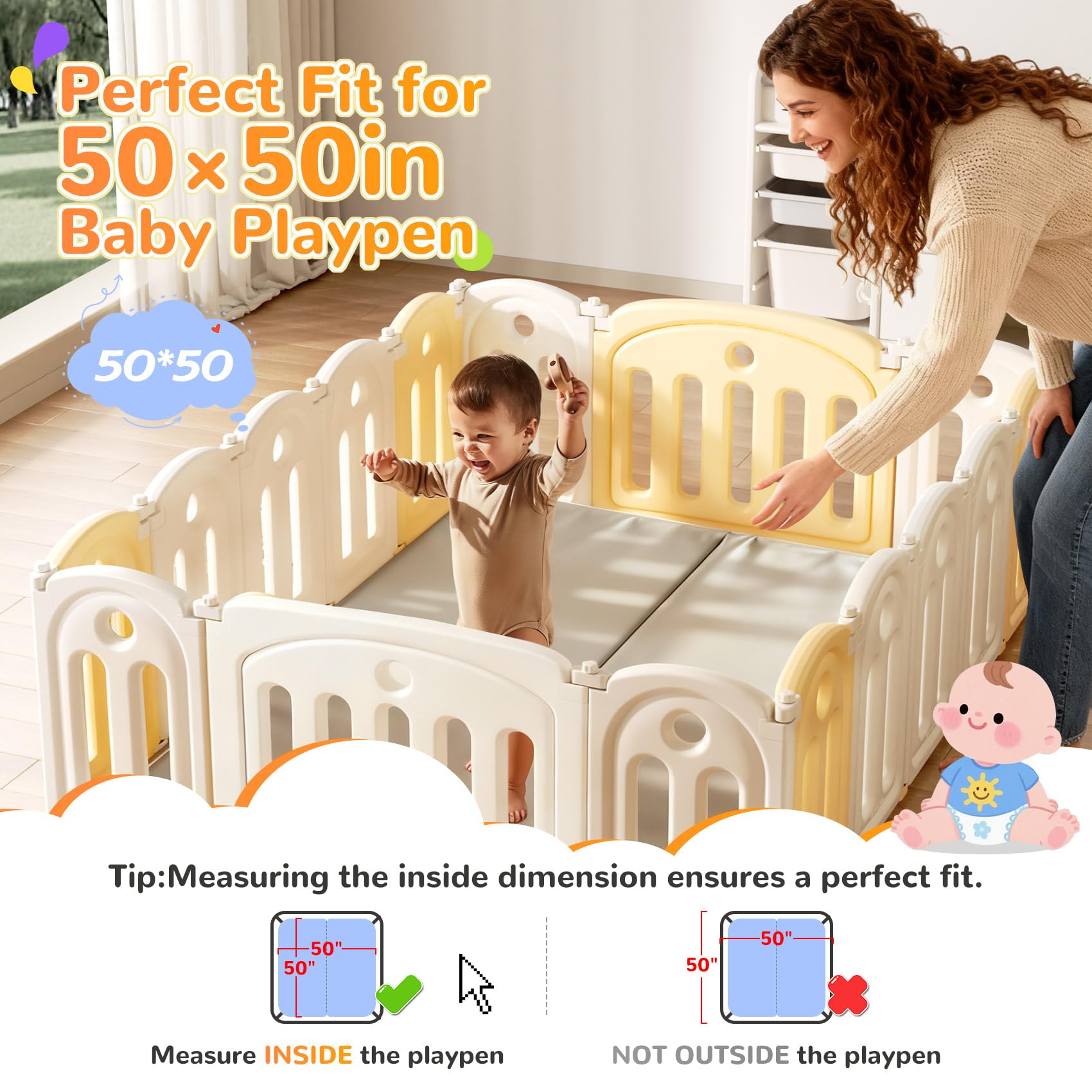 Baby-Spielmatte aus PU-Leder, 3,6 cm dick, faltbar, wasserdicht, 50 × 50 cm Laufgittermatte, ungiftig, leicht zu reinigen, verdickter Schaumstoff gepolstert, perfekt für Bauchzeit und Krabbeln, Babys