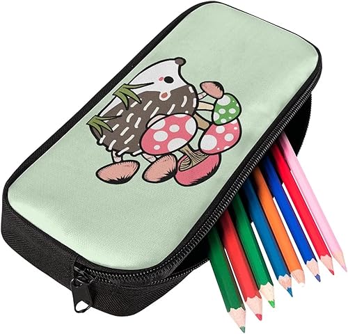 Miniatura 2 de Ystardream Estuche para lápices de hongos de erizo verde, gran capacidad, con cremallera, para estudiantes de primaria alta, media, estética,