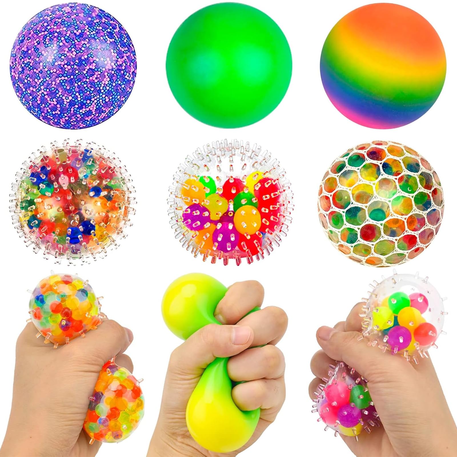 Dandin 6PC Stress Balls Rainbow Fidget Toys Sensory Ball