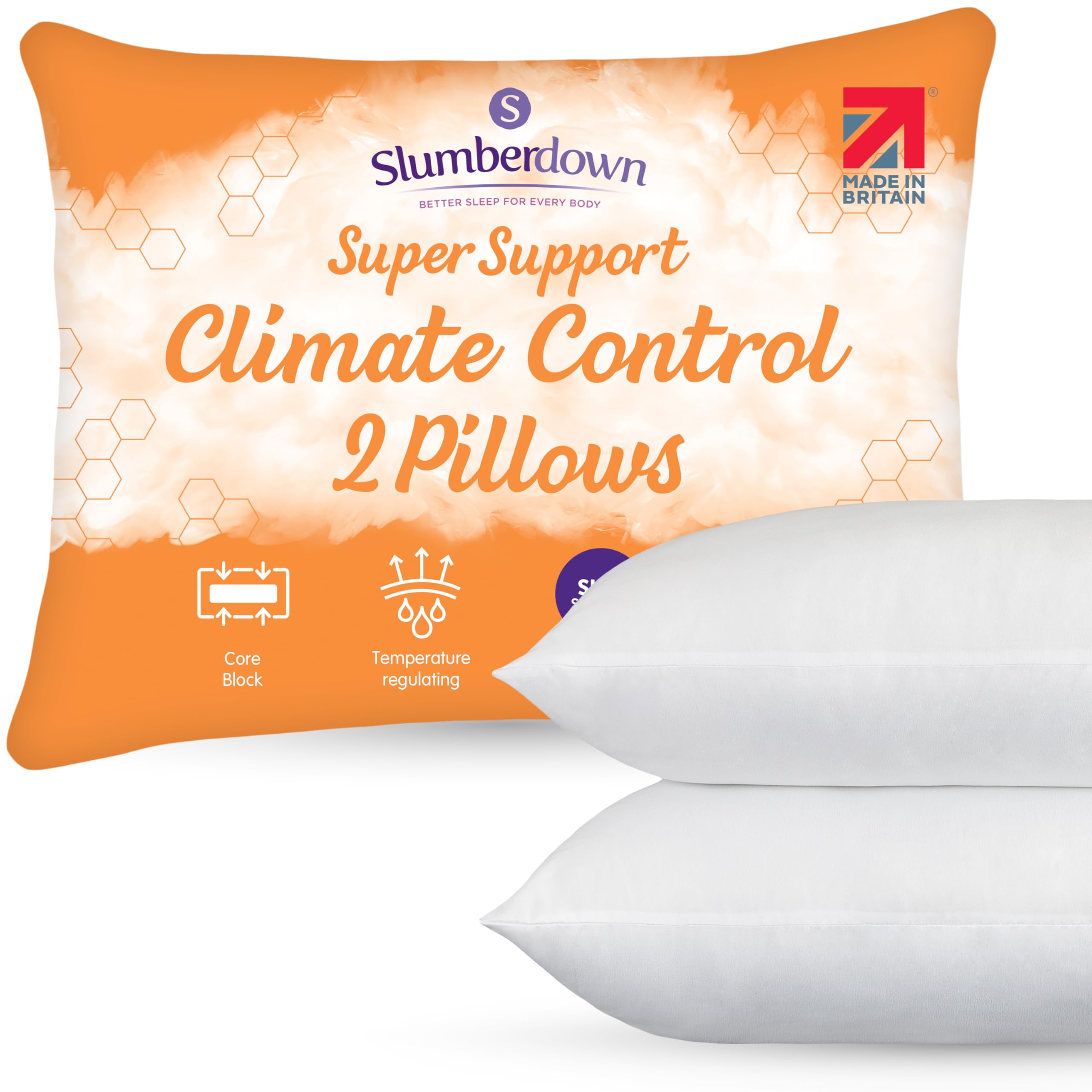 Slumberdown Climate Control Pillows 2 Pack - Super Support Climate-Adaptive Pillow for Sid...
