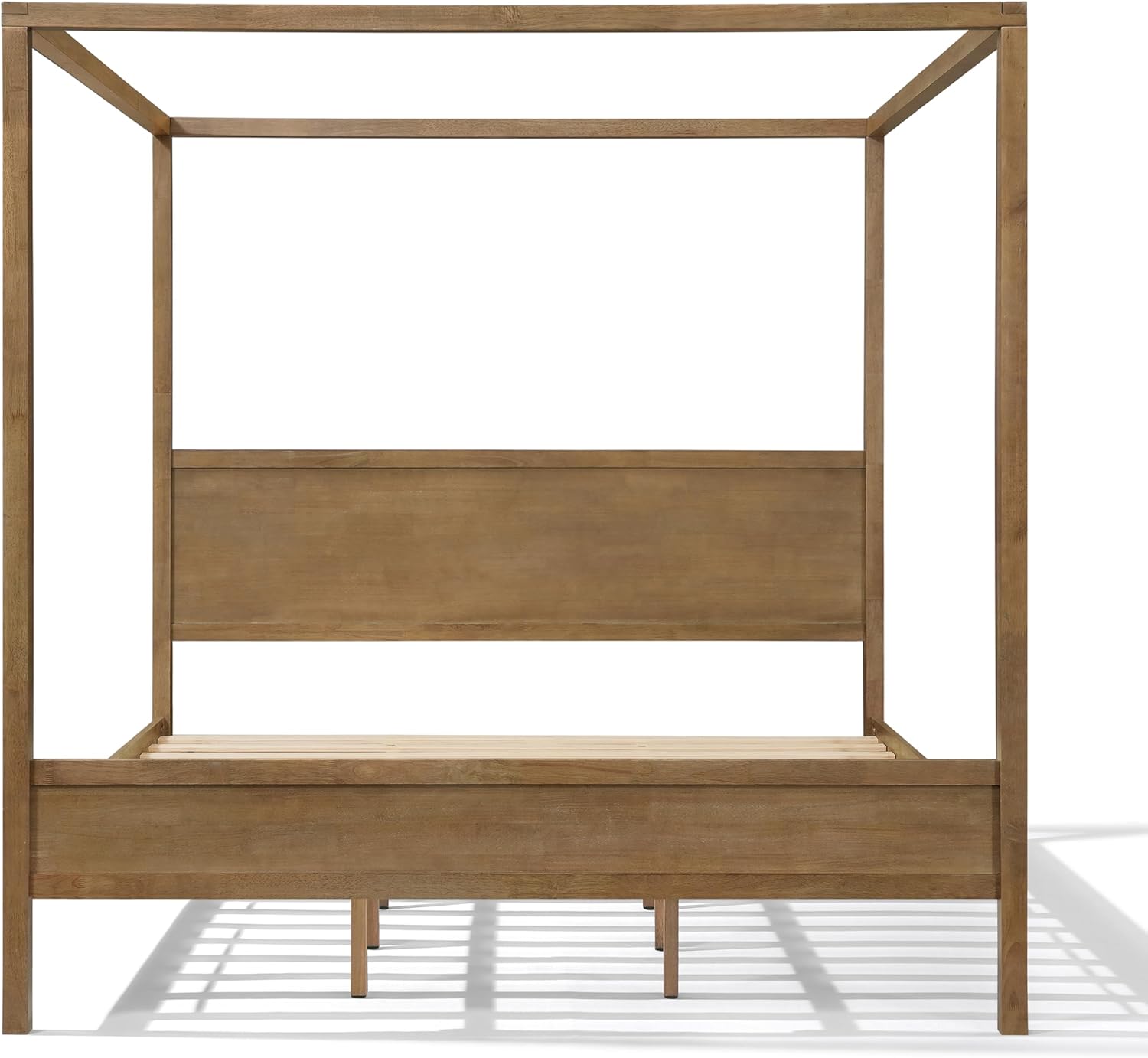Christopher Knight Home Gana Classic Canopy Bed Frame King Size, 4 Poster King Size Bed Frame and Headboard, Wooden Slat Support, King Bed Frame No Box Spring Needed, Antique Natural
