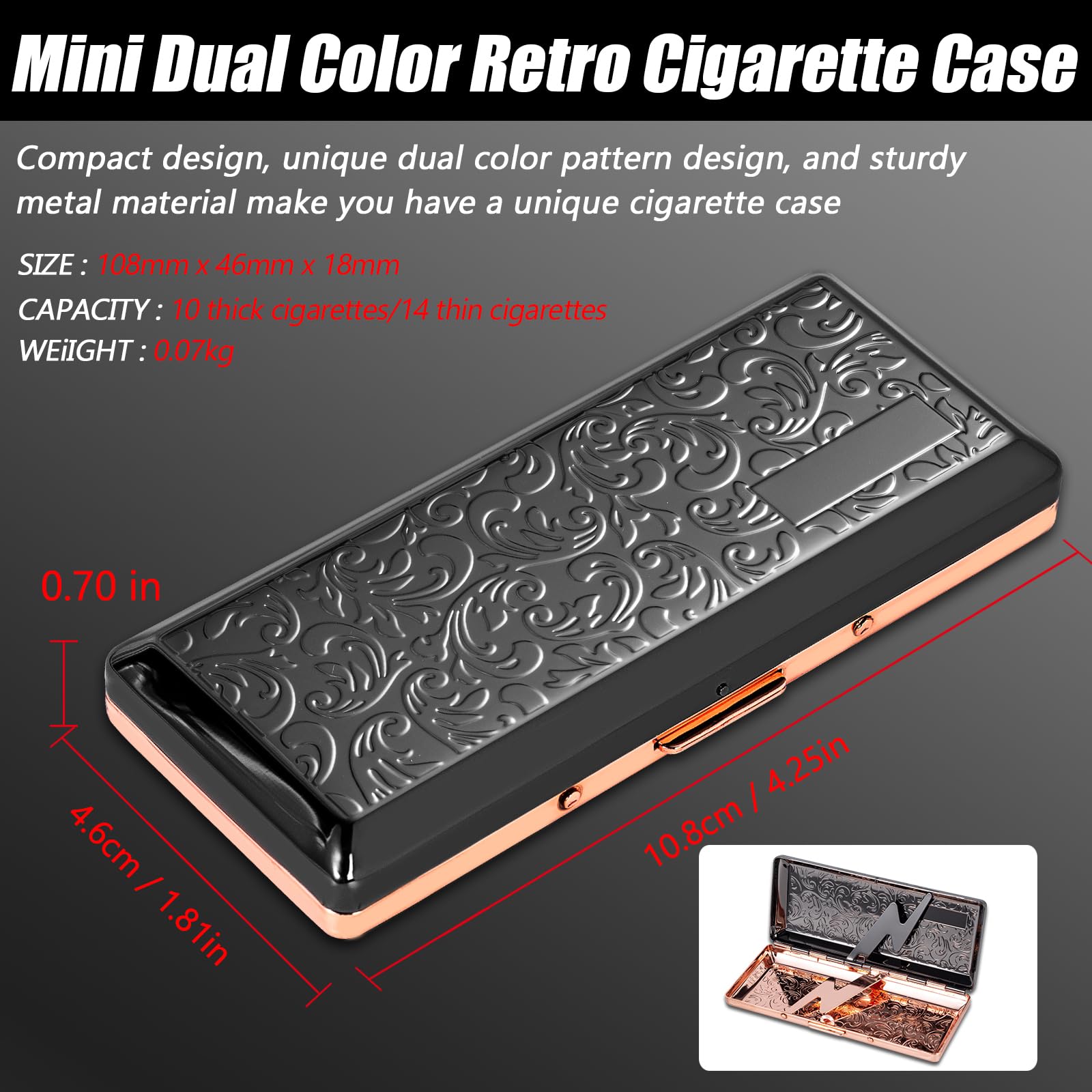 Amazon.com: Elegant Fashionable Simple Mandarin Duck Color Metal Cigarette  Case, Holds 10pcs 100's (10pcs 100's, Black+Rose) : Health & Household