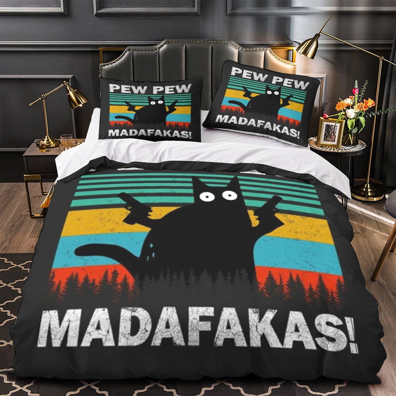 Housse de couette 3D chat noir ensemble de literie 3 pièces fille garçon King