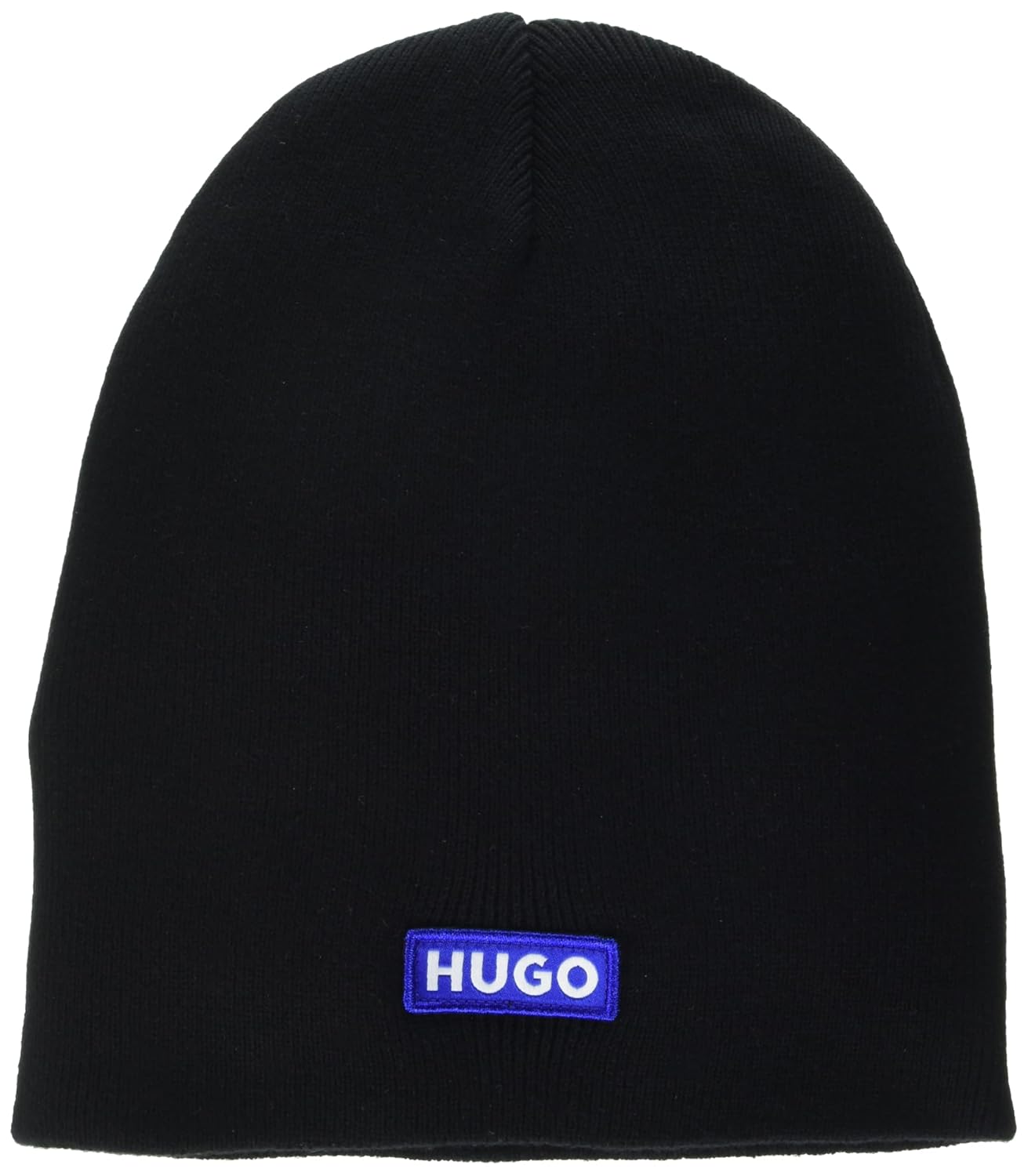 HUGO Mens Blue Patch Knit Beanie