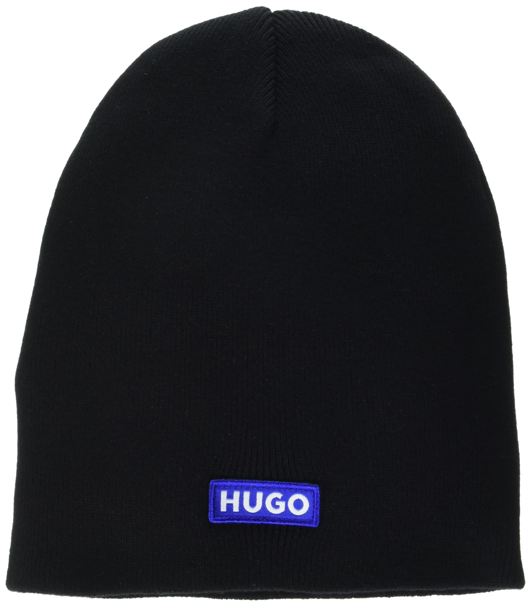 HUGO Mens Blue Patch Knit Beanie
