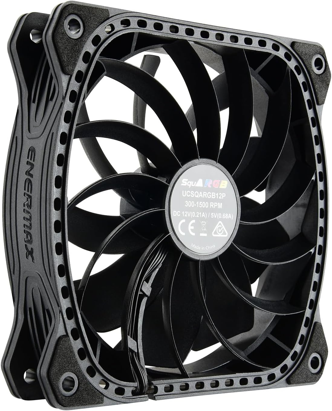 Enermax Squa RGB PWM 120mm Case Fan, Addressable RGB Sync Via Motherboard, Single Pack- Black; UCSQARGB12P-SG