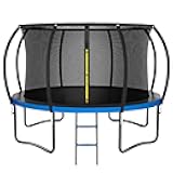 Kiivakii Trampoline 12FT 14FT, Outdoor Trampolines for Kids and Adults, Recreational Trampoline with Enclosure Net & Ladder, Round Trampoline for Backyard