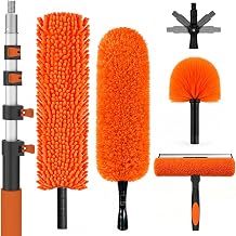 SISUPASSIE 3.6m Extendable Feather Duster Kit, Long Handled Dusters for Cleaning with Professional Extendable Pole, Long Reach Washable Duster for Cleaning Windows Cobwebs Ceilings Fans