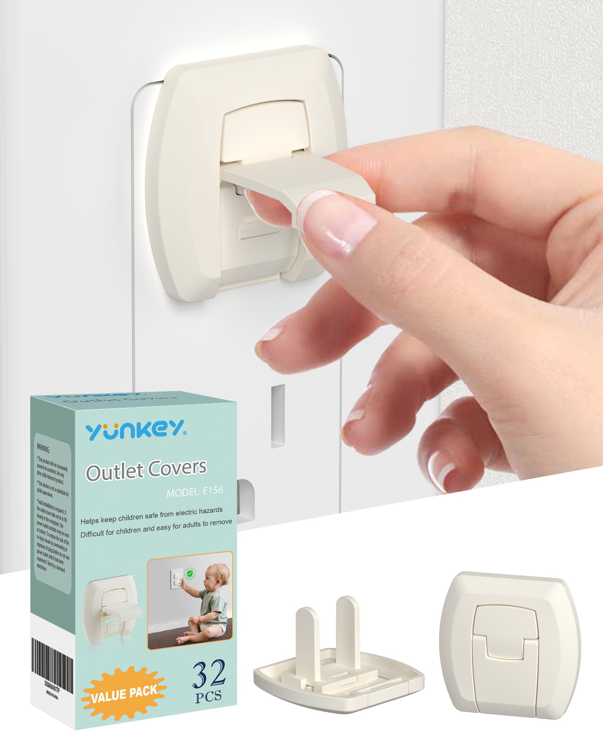 Photo 1 of Yunkey Baby Proofing Outlet Covers, Beige, 32-Pack