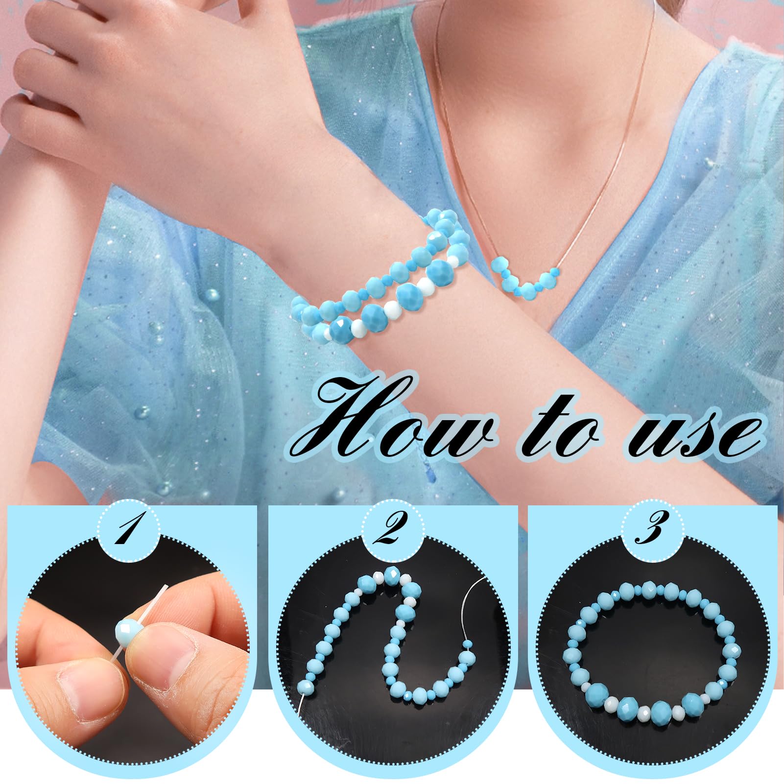 TOAOB 1000pcs Assorted Lake Blue Crystal Glass Beads Faceted Spacer Bead 2mm 4mm 6mm 8mm 10mm for Jewelry Making DIY Craft Project - Image 4