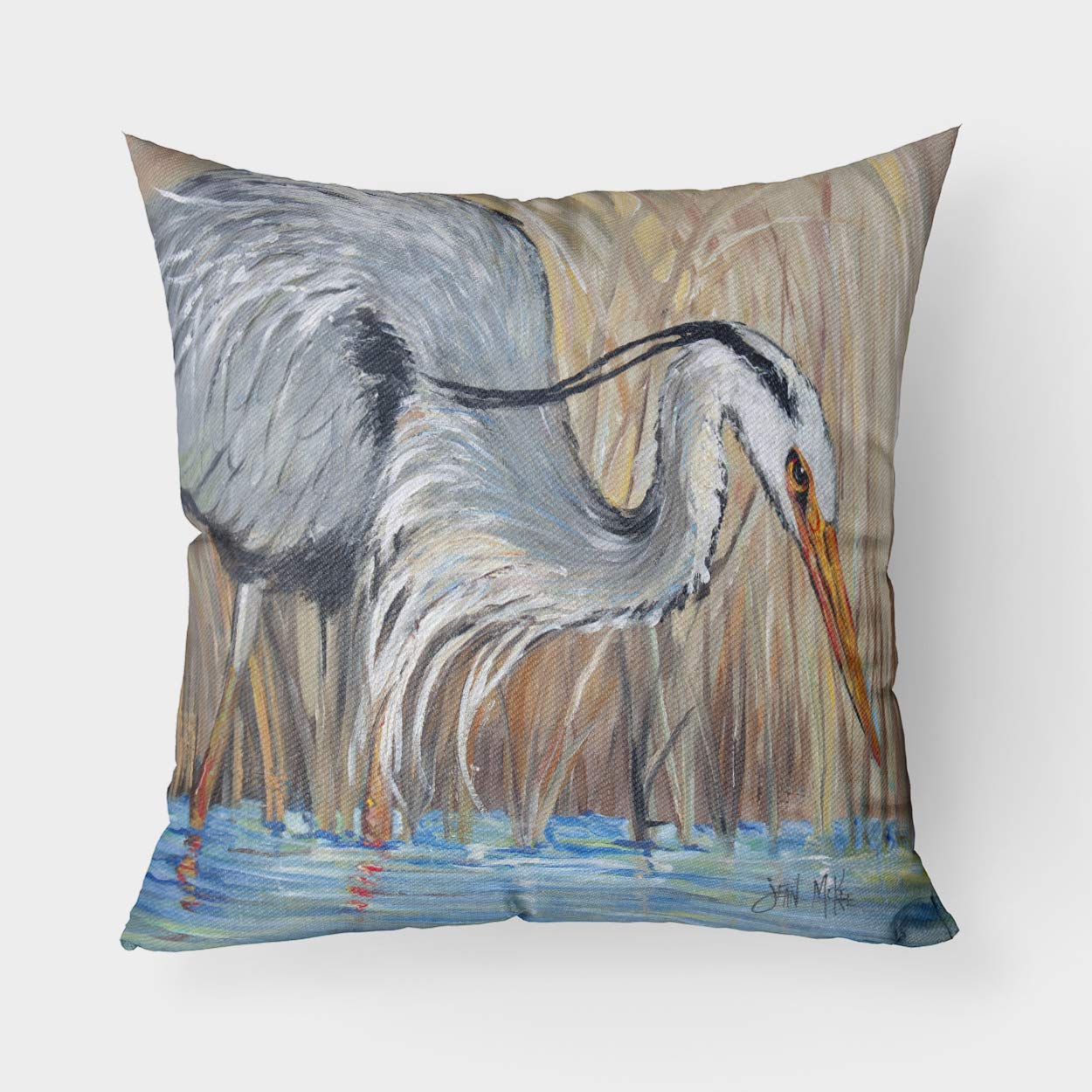 Coussin Grand Héron Bleu imprimé sur toile tissu déco 45x45 cm pour salon cosy