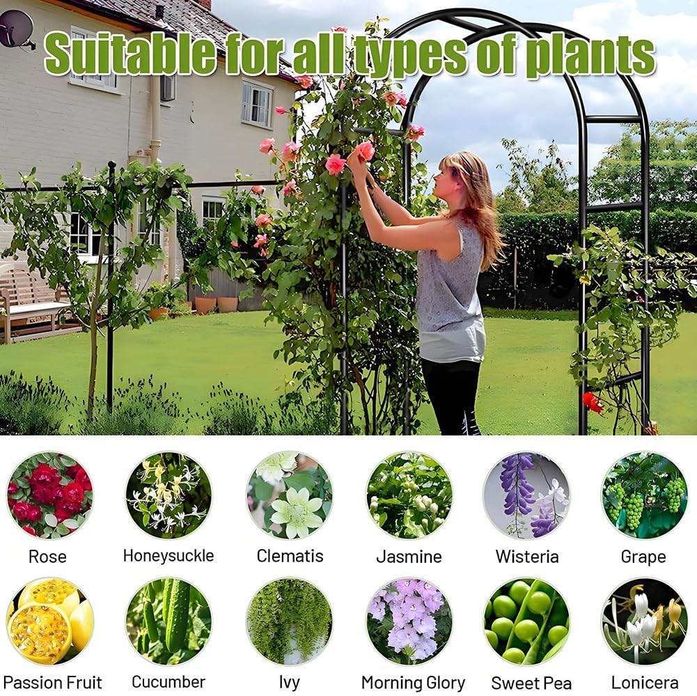 Garden Arbor with Base - Wedding Arch Trellis Metal Arbors for Climbing Plants Ivy Vines Roses, Outdoor Archway Pergola for Wedding Ceremony Decoration Lawn Patio(White,W9.8 x H7.2ft)